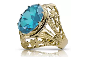 Вінтаж Каблучка Aquamarine 8К Жовте золото vrc031x-aq Art Deco Російський стиль СРСР, радянський